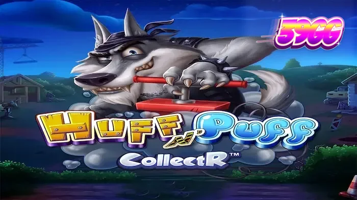 Personagens do jogo Huff N' Puff CollectR em um ambiente de slot colorido